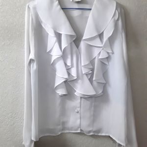 Pirae blouse long ruffle at plunging neckline rrr!